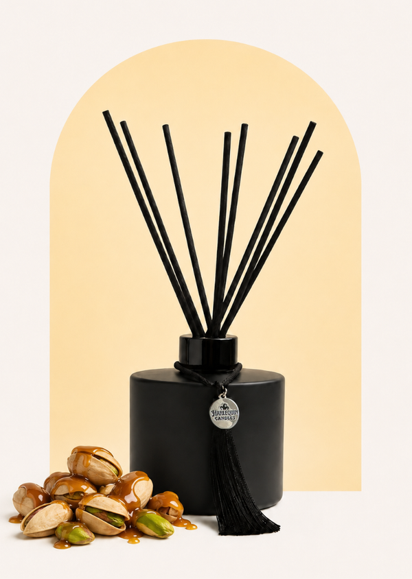 Australian Made Harlequin Candles Tropical Tush Reed Diffuser, Bum Bum Cream Scent, Caramel, Pistachio, Coconut Fragrance.